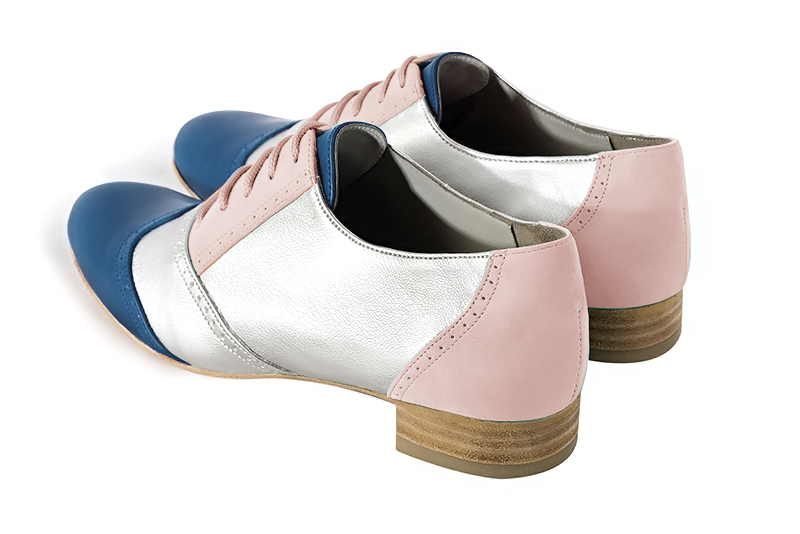 Denim blue, light silver and powder pink women's fashion lace-up shoes.. Rear view - Florence KOOIJMAN